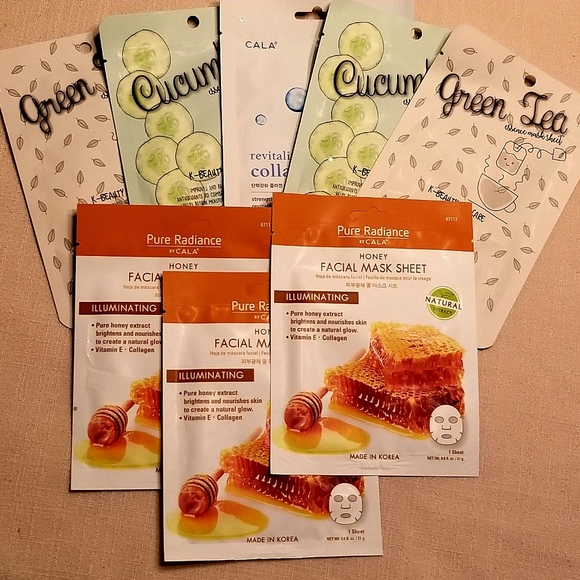 🆕️ Lot of 8 Face Mask Sheets - FREE Cosmetic Bag